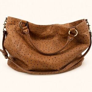 G.I.L.I. Roma‎ 2 Cognac Ostrich Embossed Italian Leather Large Tote Crossbody